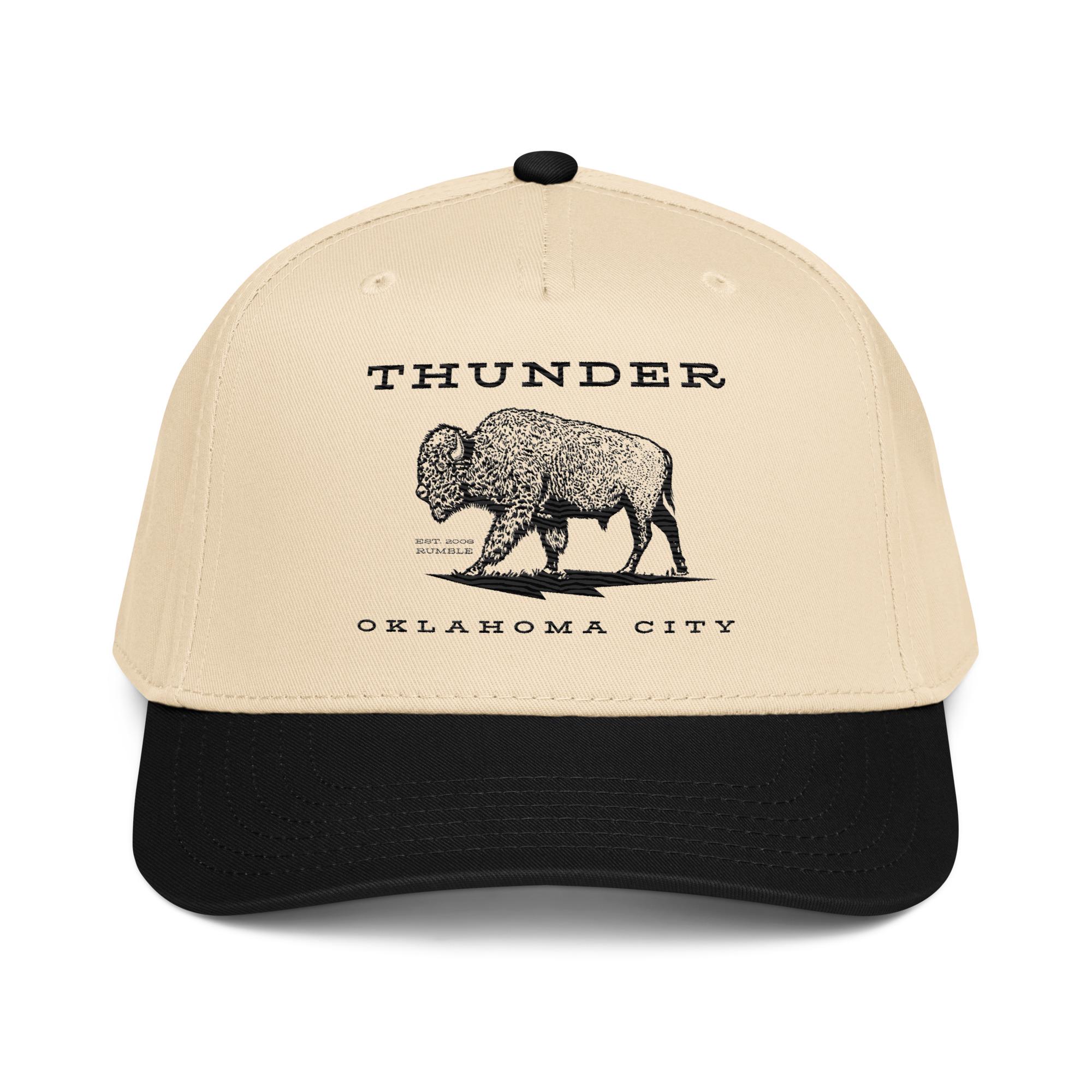 Cream and black cap with Thunder, a walking bison, and Oklahoma City printed on the front